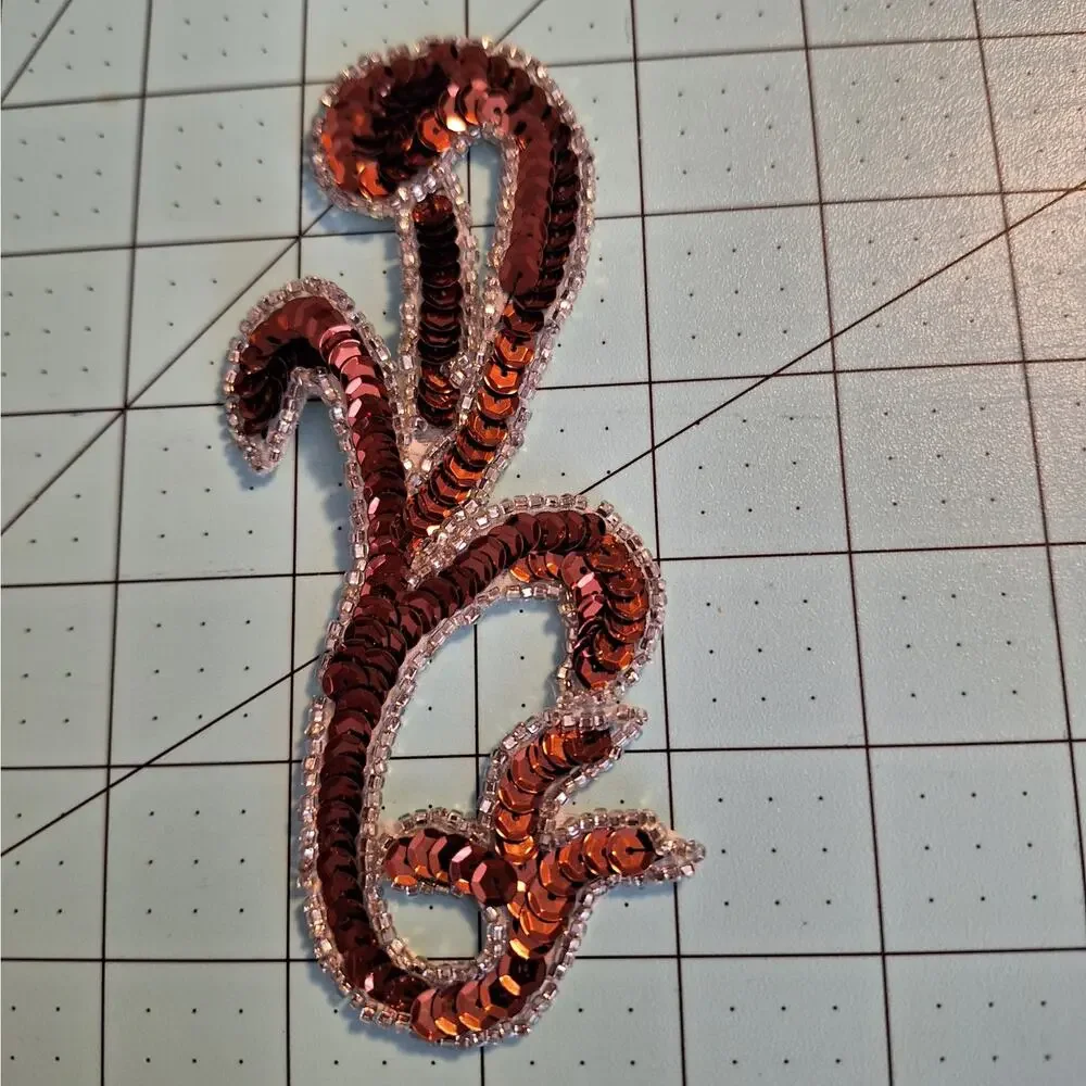 Bronze and silver sequin and bead applique mirror pair
